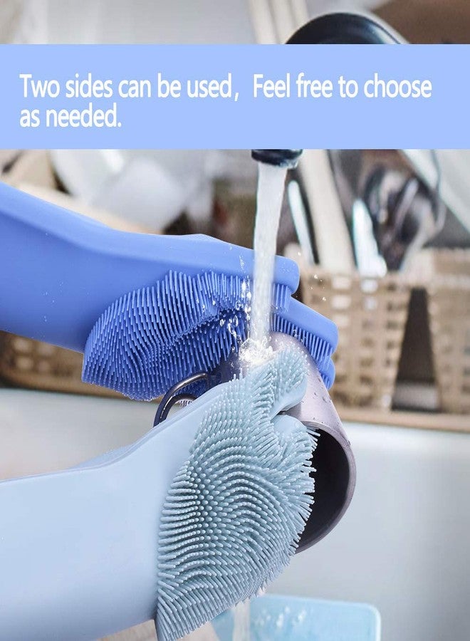 VRT Reusable Silicone Dishwashing Gloves, Pair of Rubber Scrubbing Gloves for Dishes, Wash Cleaning Gloves with Sponge Scrubbers for Washing Kitchen, Bathroom, Car & More (Blue) - Image 5